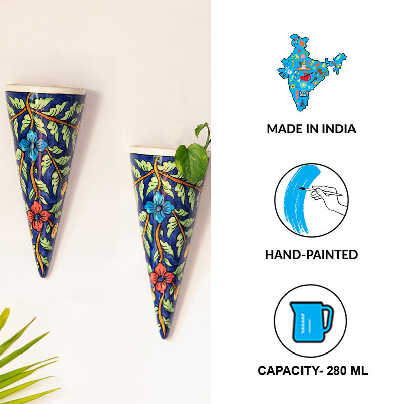 Flora Cone Handpainted Wall Planter - Set Of Two media 7