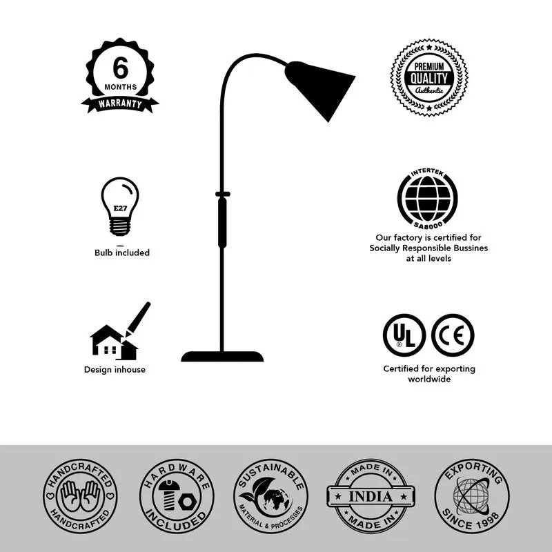 Floor lamp feature graphic with bulb included and certification icons