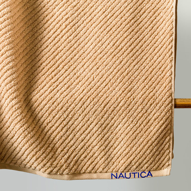 Nautica Riviera Soft Cotton Bath Towel (Beige & Light Blue) - Set Of Two media 3