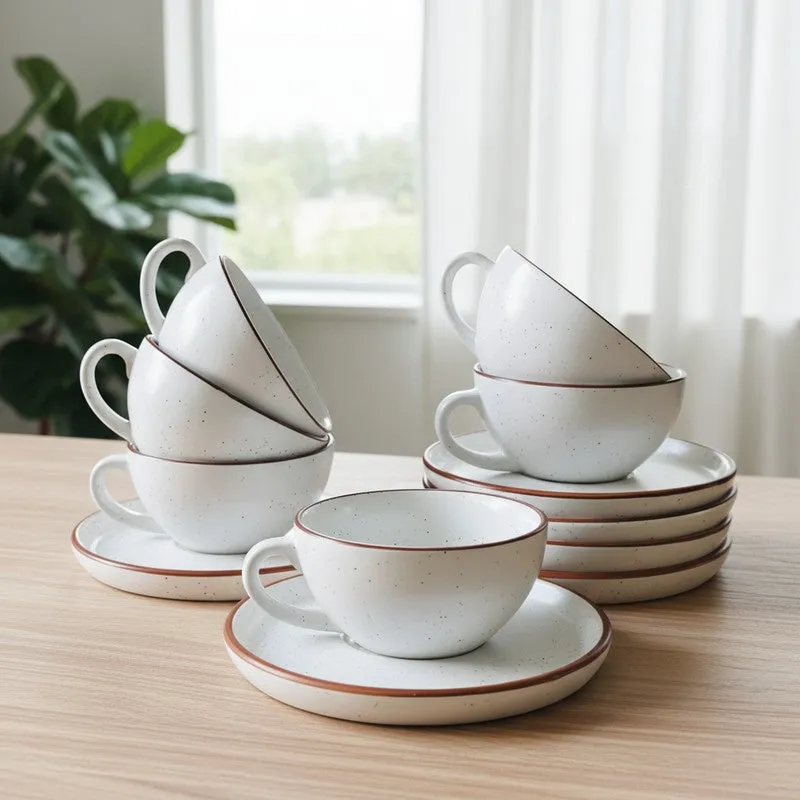 Ceramic Cup & Saucer (White/240 mL Each) - Set of Six media 1