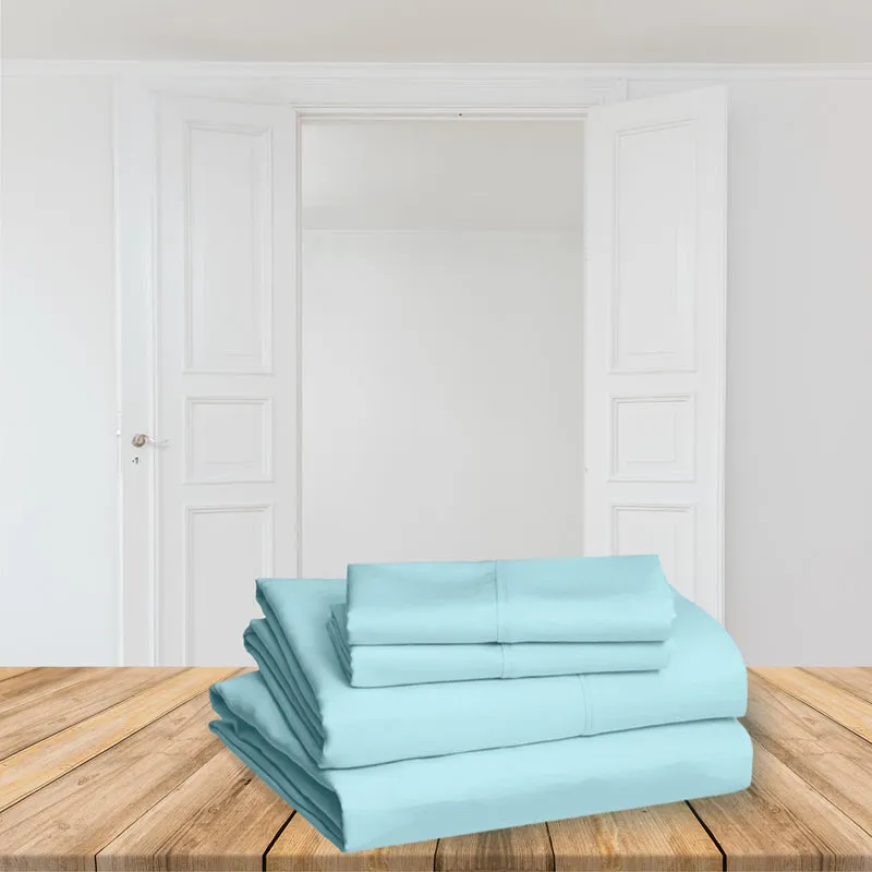 Caressence Solid Cotton Bedsheet (Aqua Blue) - 300 TC media 6