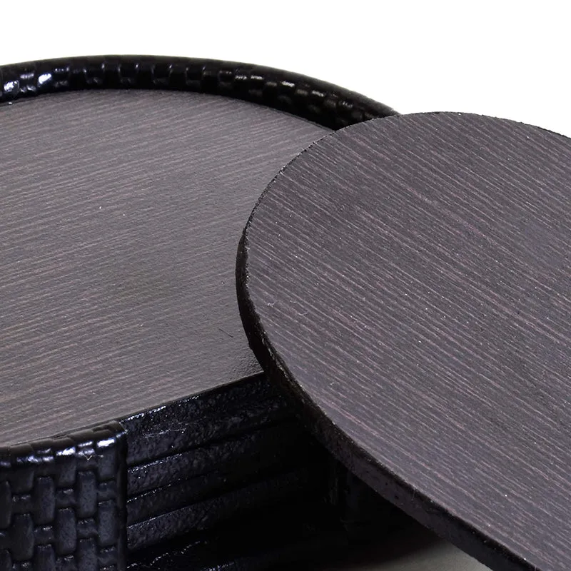 Tishue Faux Leather Coaster (Black) - Seven Piece Set media 8