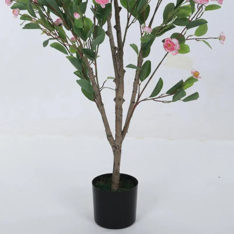 Faux Minio Camelia Rose Plant With Black Plastic Pot (3.94 ft) - Light Pink media 6