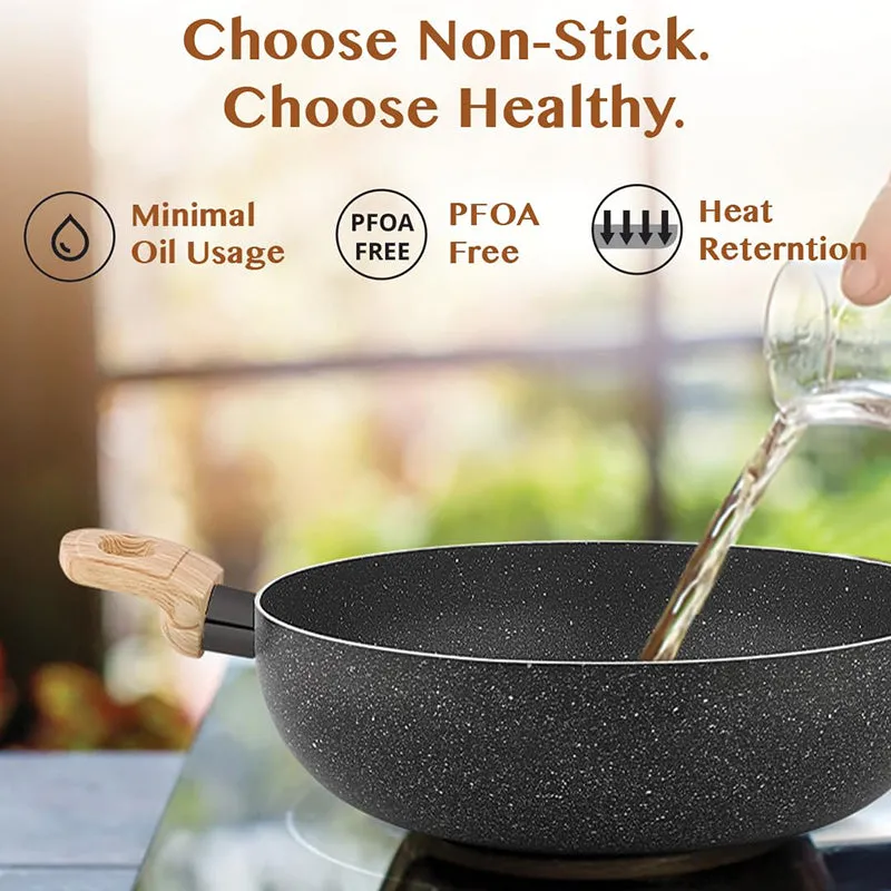 Bergner Terra Black Non-Stick Kadhai With Lid (29 cm/5200 mL) media 3