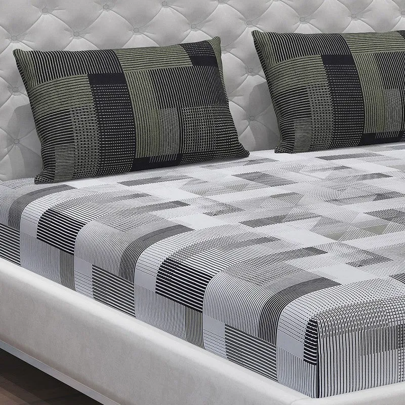 Monte Carlo Checkora Cotton Bedsheet (White,Olive Green) - 104 TC media 5