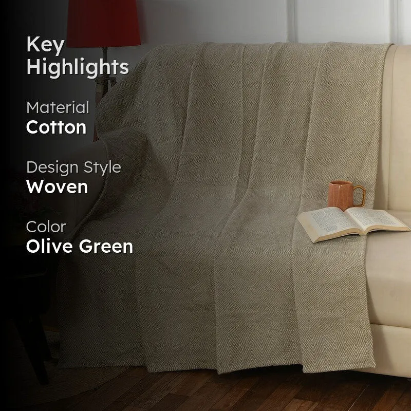 Loomora Zigzag Cotton Throws - Olive Green media 2