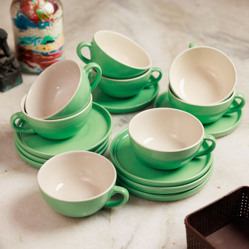 Blush & Brew Cup & Saucer (Mint/320 mL) - Sixteen Piece Set