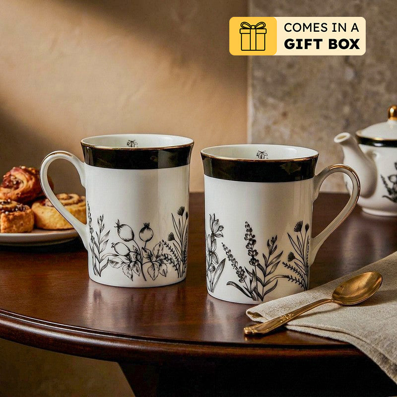 Gilded Bee Classic 24k Gold Brushed Porcelain Coffee Mug (300 mL Each) - Set Of Four