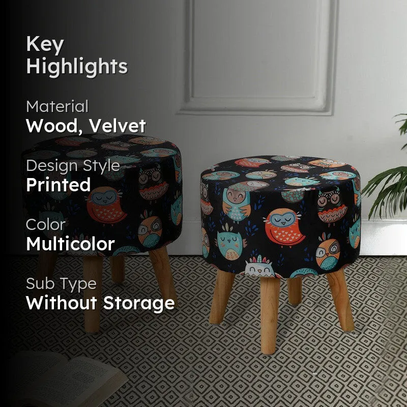 Avira Owl Print Multicolor Engineered Wood Ottomans - Set Of Two media 2