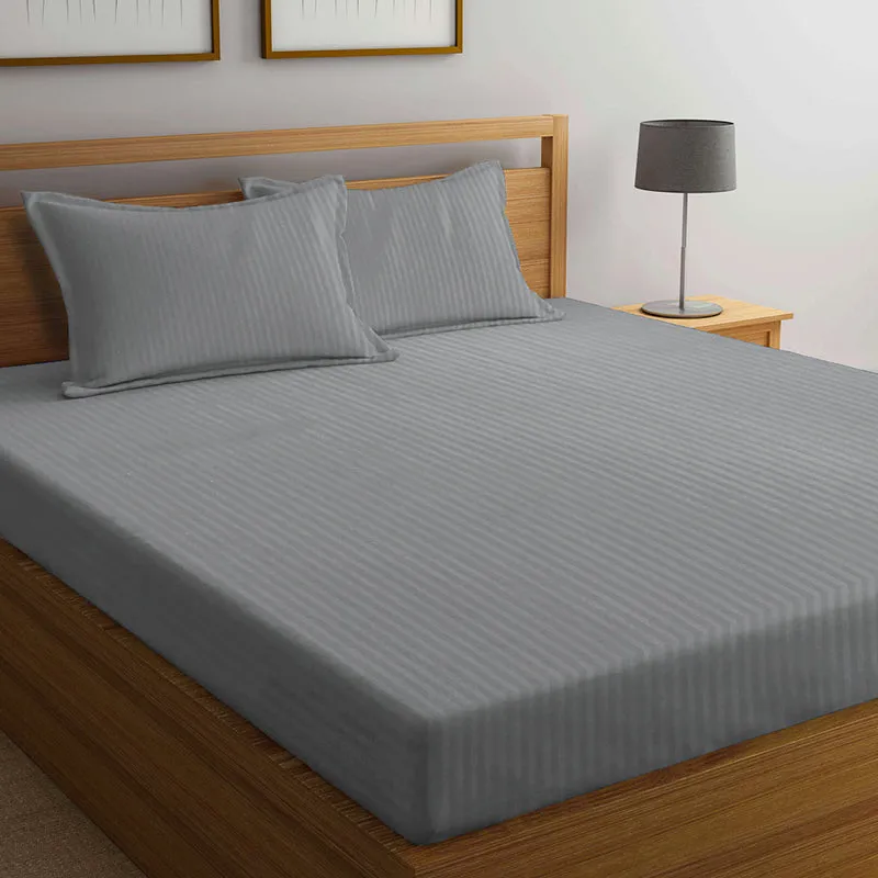 Onyx Stripes PolyCotton Bedsheet (Grey) - 150 GSM media 3