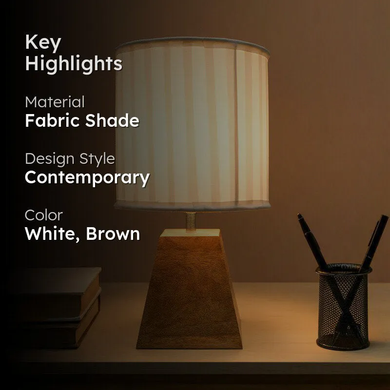 Pyramid Perfection Pleated Fabric Table Lamp - White,Brown media 2