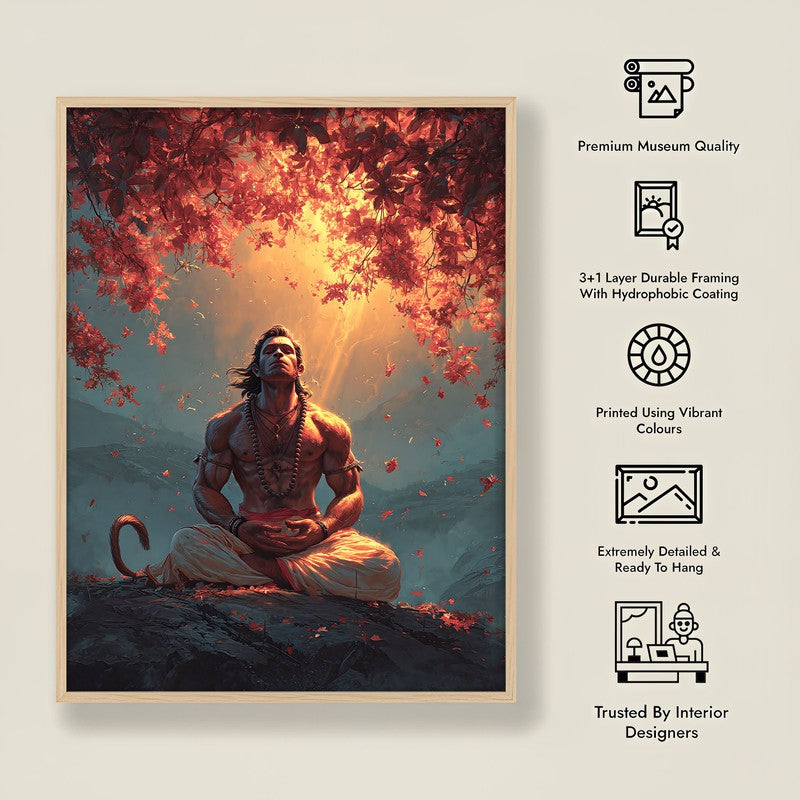 Sri Hanuman Meditating II Archival Paper Wall Art - Natural Brown Frame media 8
