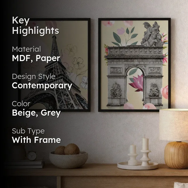 Parisian Dream Paper Wall Painting With MDF Frame - Set Of Two media 2