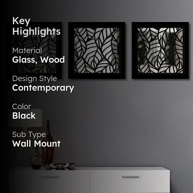Opularch Wall Mirror With Wooden Frame (Black) - Set Of Three media 2