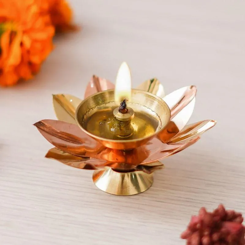 Lotus Bloom Brass Diya media 3