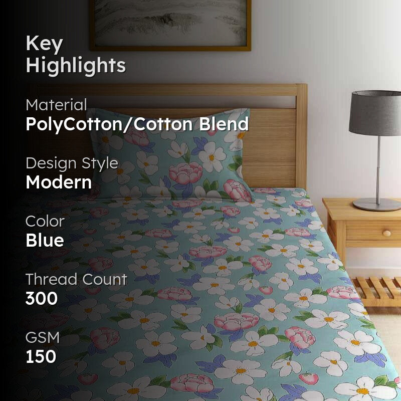 Floral Slumber Printed PolyCotton Bedsheet  - 150 GSM media 2