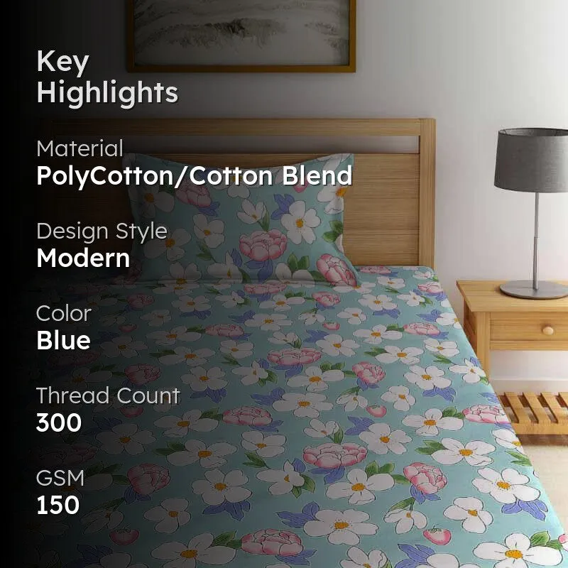 Floral Slumber Printed PolyCotton Bedsheet  - 150 GSM media 2