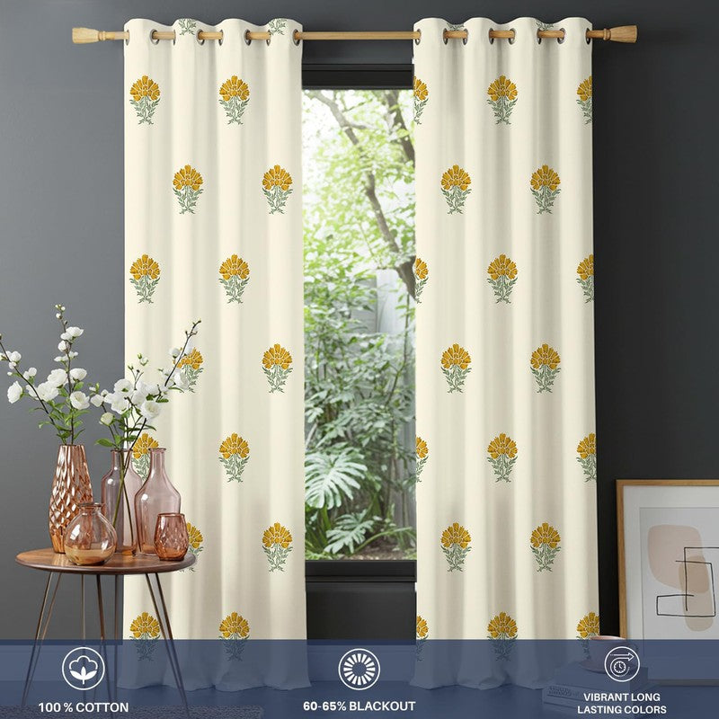 Urban Space Floral Block Multicolor Cotton Curtains - Set Of Two media 5