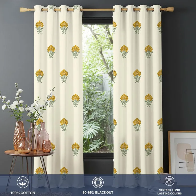 Urban Space Floral Block Multicolor Cotton Curtains - Set Of Two media 5