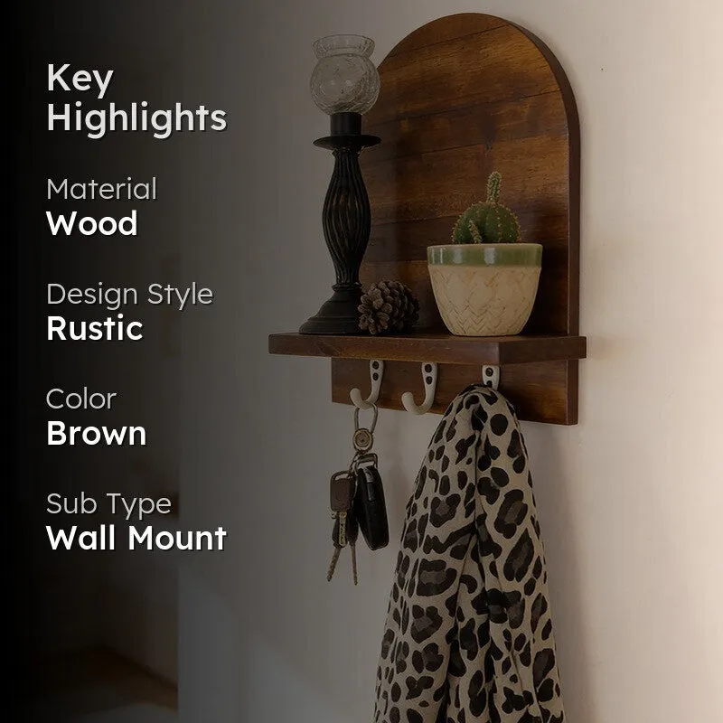 Sthira Wooden Wall Shelf Organiser with Key Holders media 2
