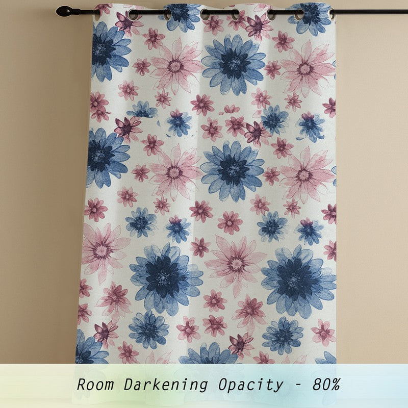 FloriBelle Cotton Curtains (blue,pink) - Set Of Three media 3