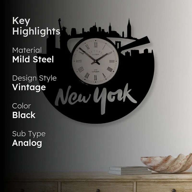 Newyork City Steel Analog Wall Clock - Black media 2