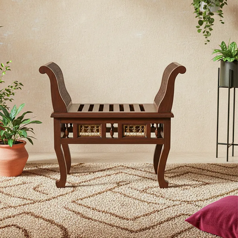 Cleo Teak wood Ottoman media 1
