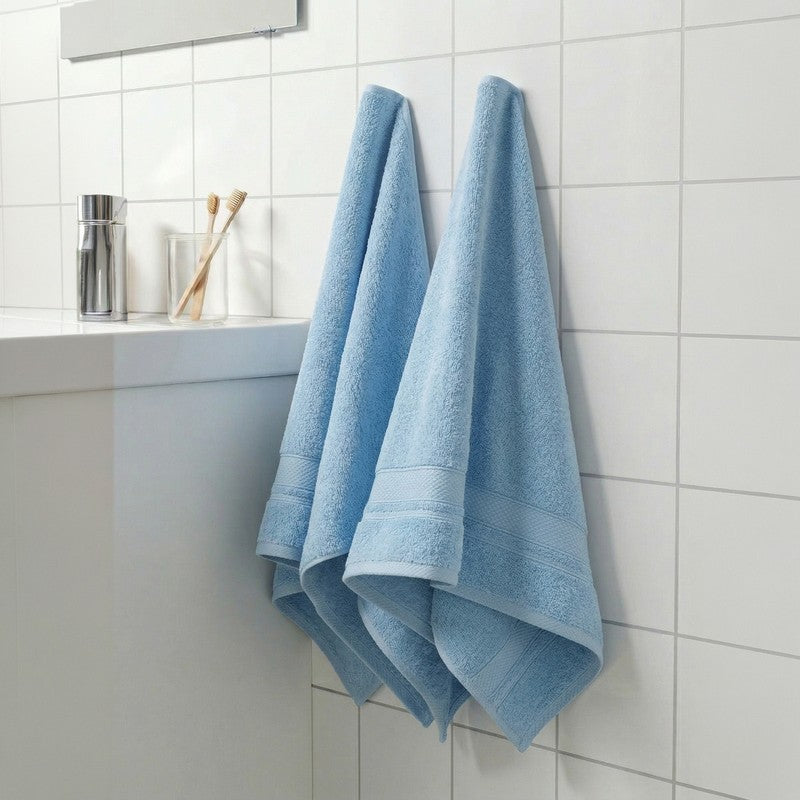 Monte Carlo Soft Crest Pure Cotton Hand Towel (Light Blue) - Set of Two - 40 x 60 cms