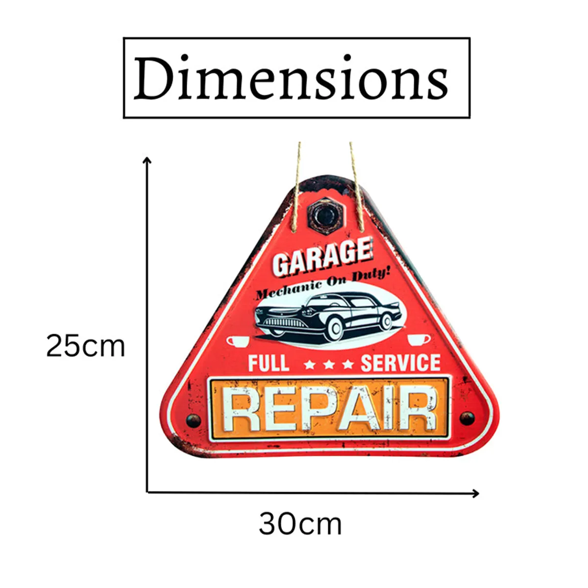 Triangular garage wall accent shown with height and width measurement arrows