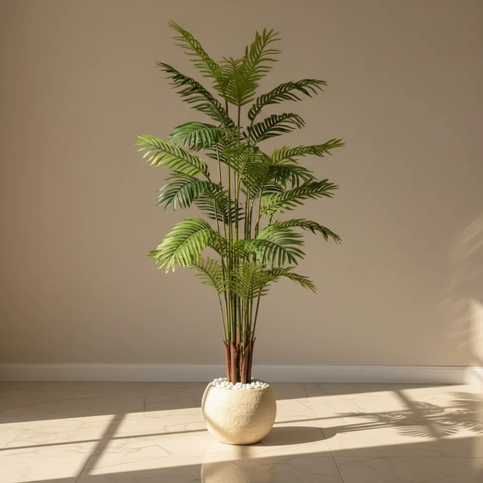 Artificial Arica Palm Plant With Black Fiber Pot - 4.9 Feet media 1