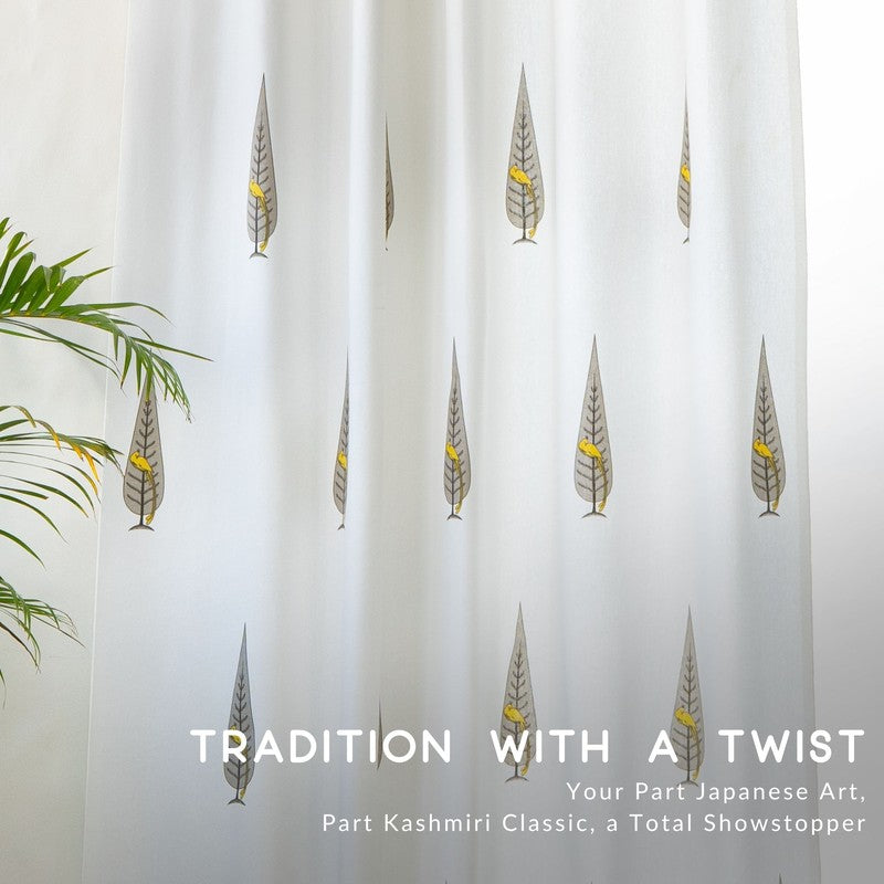 Tranquebar Home Leafy Escape Cotton Curtains(Yellow) - Set Of Two media 6