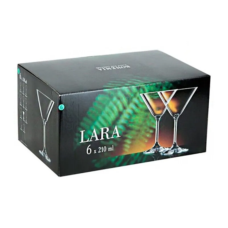 Black product box with image of stemmed cocktail glasses