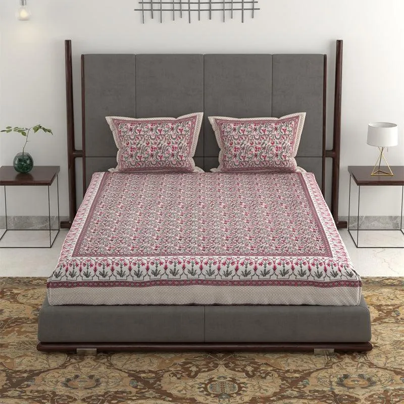 Tridha Printed Cotton Bedsheet (Pink) - 280 TC media 4