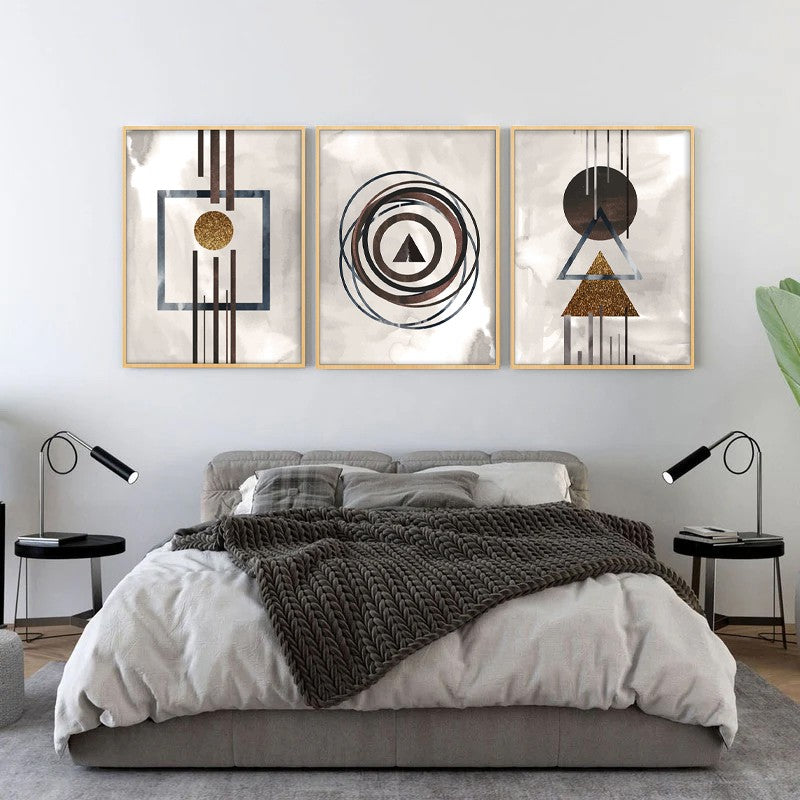 Abstract Alignments Archival Canvas Wall Art (Natural Brown Frame) - Set Of Three media 3