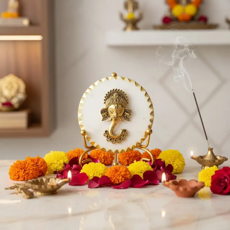 Shubh Ganesh Marble Showpiece With Stand media 1