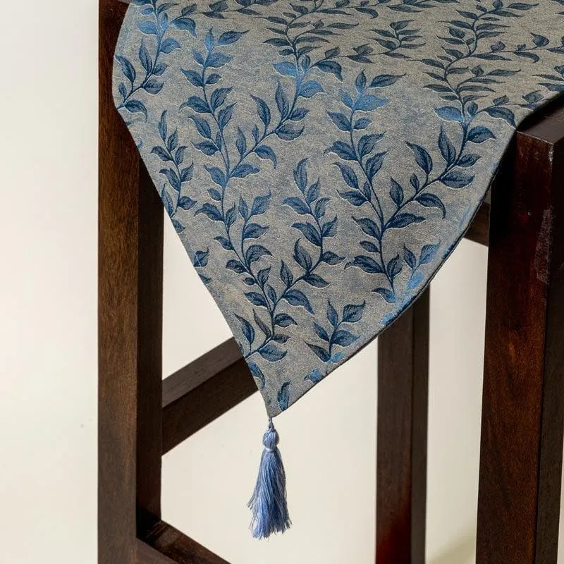 Elle Leafsy Jacquard Table Runner - Blue media 1