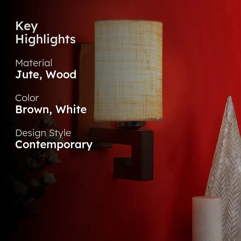 Pallid Cylindrical Wooden Wall Lamp media 2