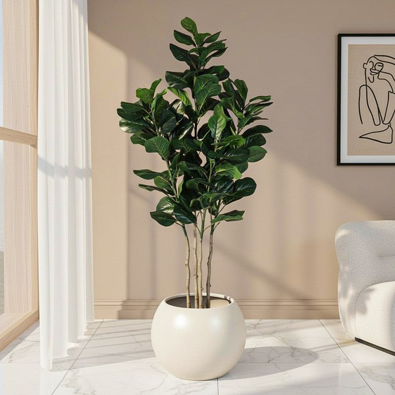 Leafelle Artificial Fiddle Fig With Black Plastic Pot - 6 Feet
