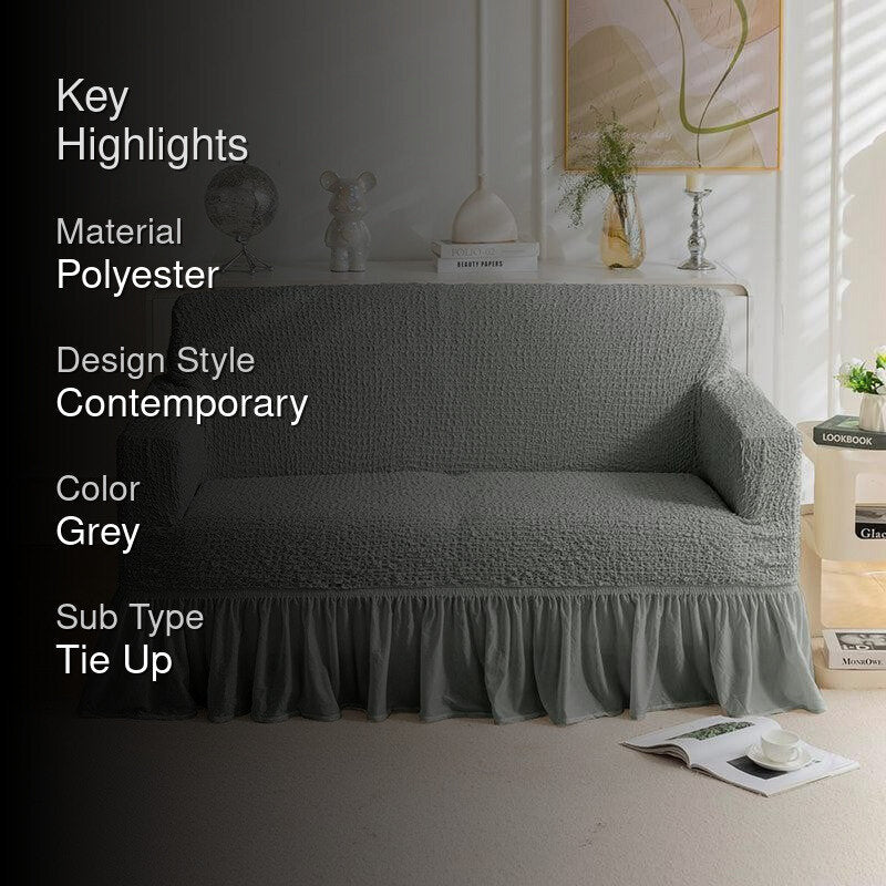 Refined Ruffles Solid Sofa Cover - Grey media 2