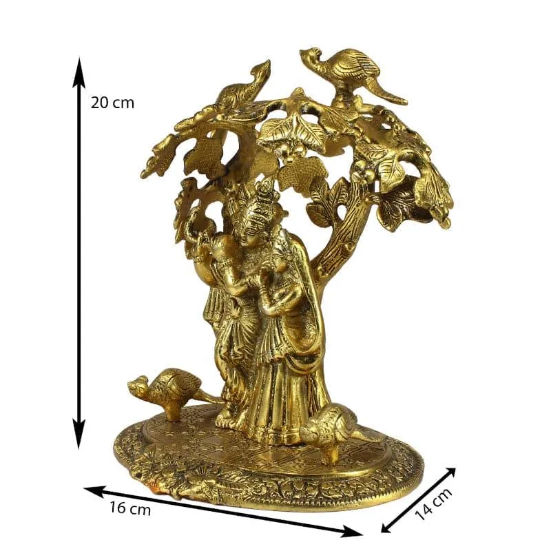 Radha Krishna Under Sacred Tree Metal Showpiece - Gold media 4