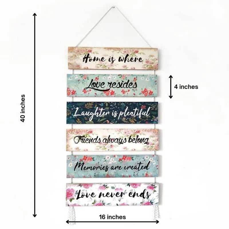 Wall hanging shown with approximate dimensions and six horizontal decorative slats