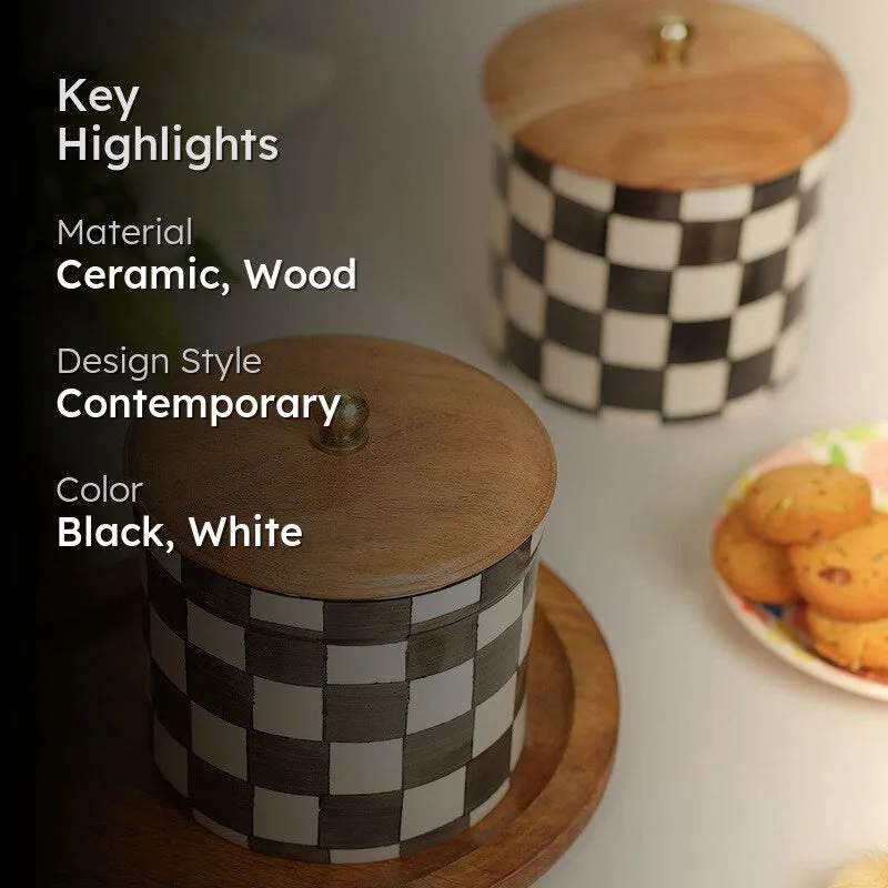 Zyra Check Ceramic Jar (1000 mL) - Set Of Two media 2