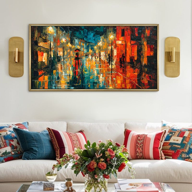 Urban Glow Canvas Wall Painting With Frame
