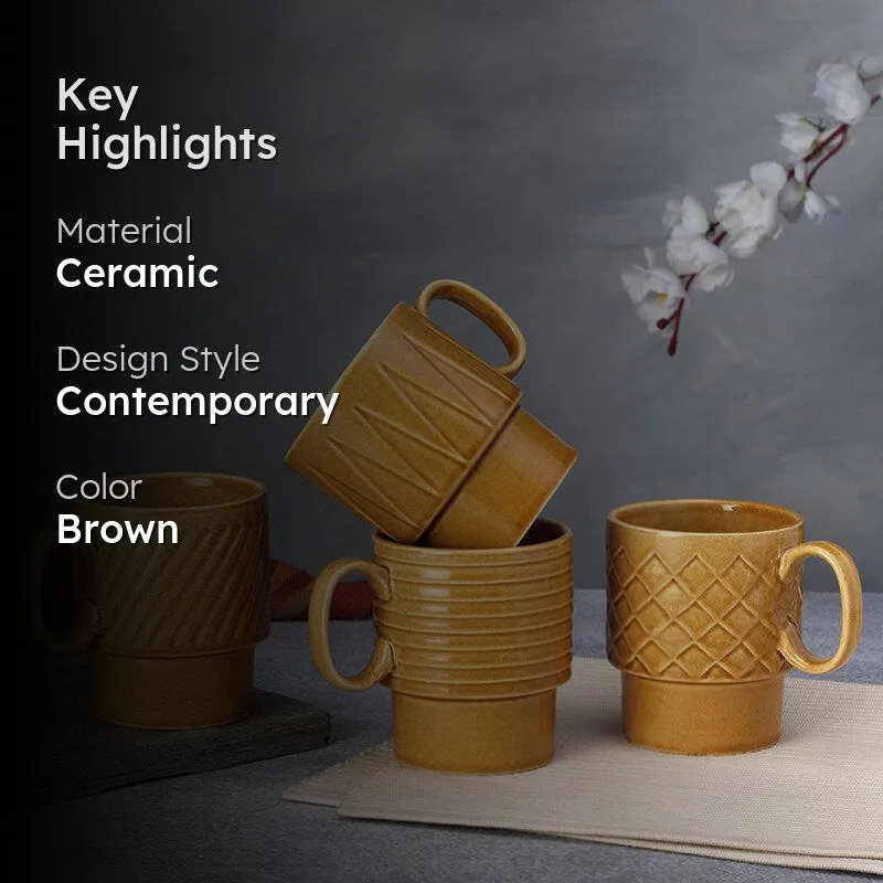 Monolith Mustard Ceramic Mug (250 mL Each) - Set Of Four media 2