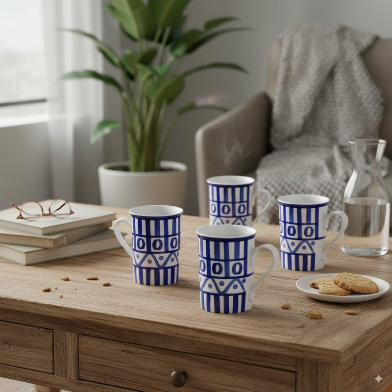 Klyvo Porcelain Coffee Mug (350 mL Each) - Set Of Four