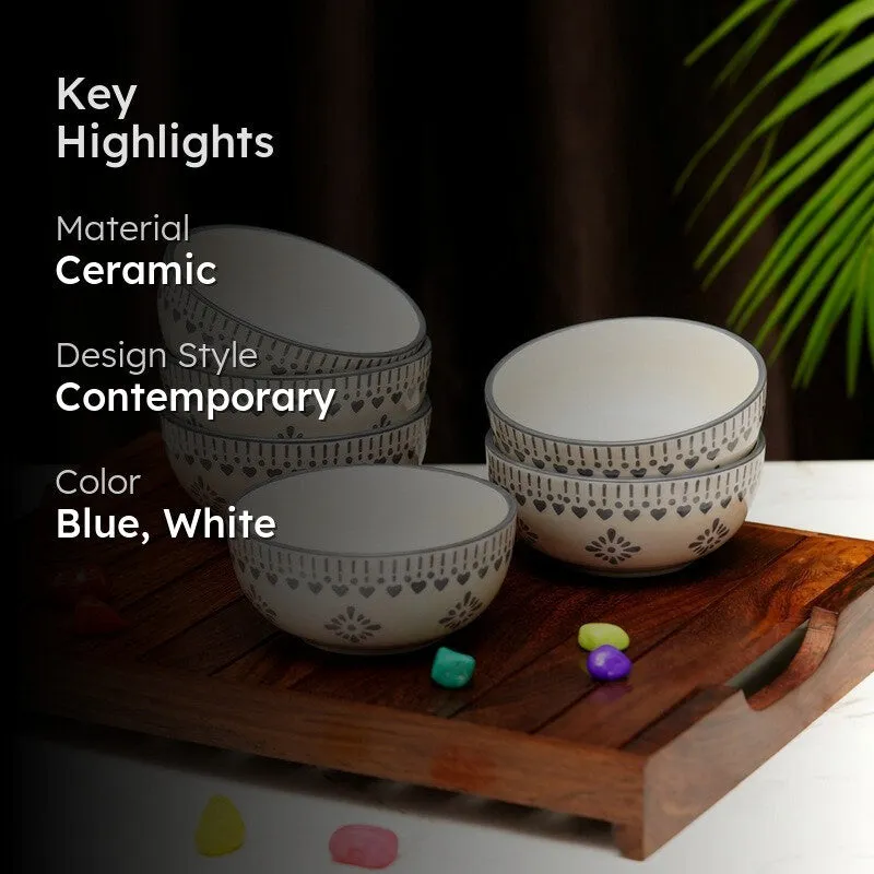 TableTreat Ceramic Snack Bowls (Blue,White, 200 mL Each) - Set Of Six media 2