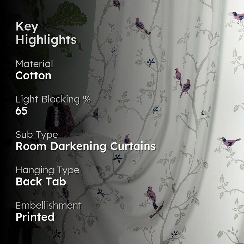 Tranquebar Home Nature Wings Cotton Curtains(Pink) - Set Of Two media 2