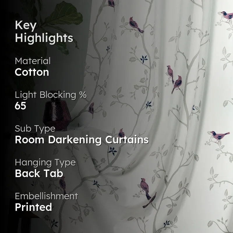 Tranquebar Home Nature Wings Cotton Curtains(Pink) - Set Of Two media 2