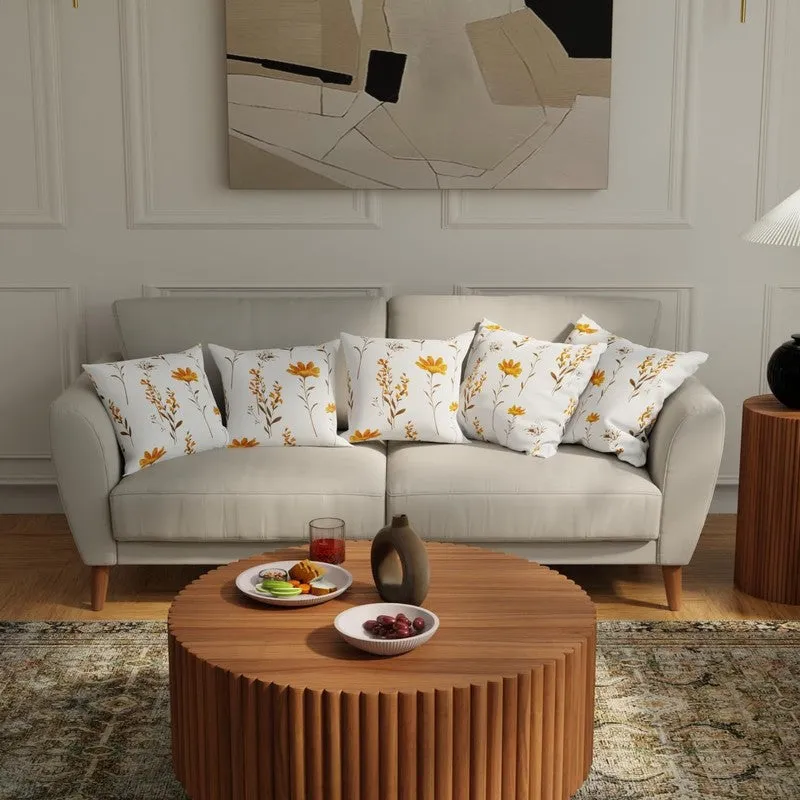 Urban Space Botanical White & Yellow Cotton Cushion Covers - Set Of Five media 1