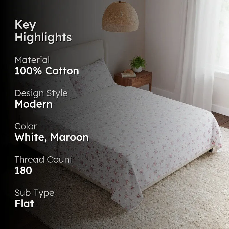 Scattered Blooms Cotton Bedsheet (Maroon) - 180 TC media 2